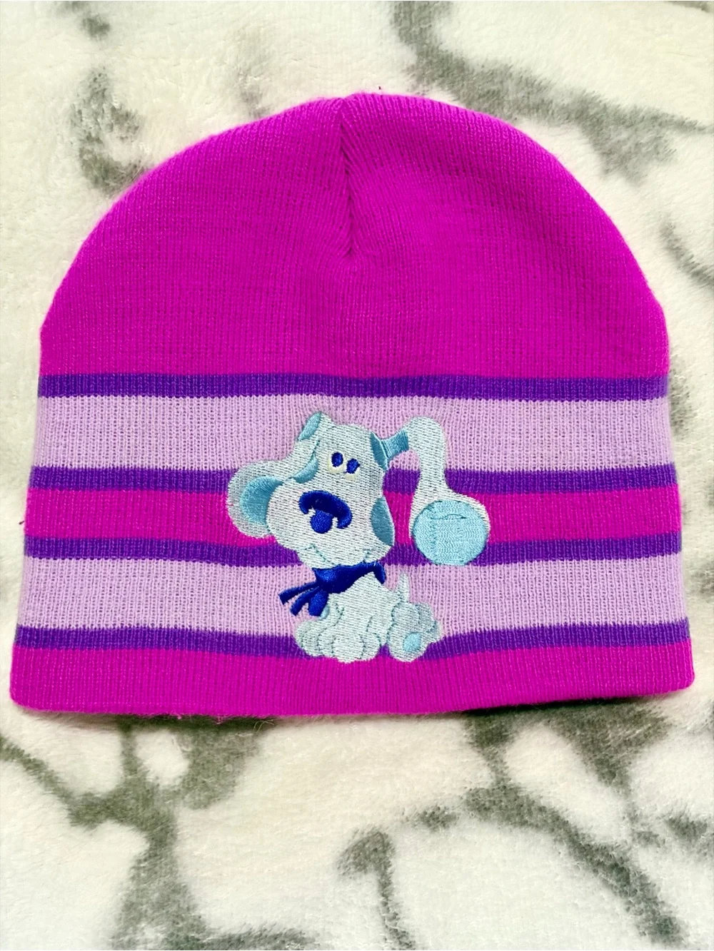 2003 VTG Blues Clues Magenta/Purple Striped Embroidered Toddler Knit Beanie/EUC - Picture 1 of 6